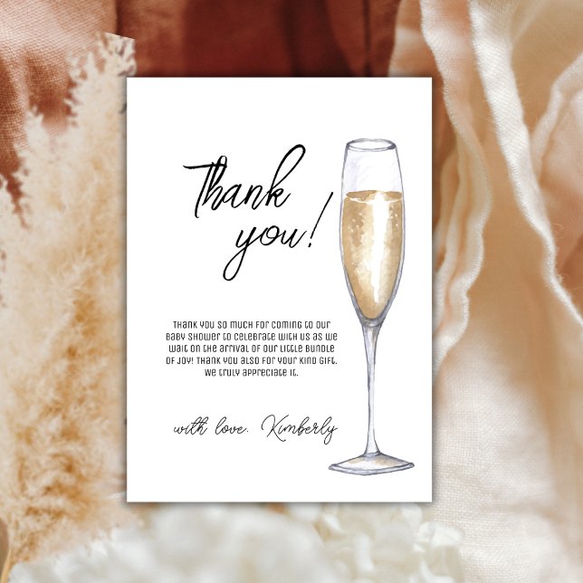 Rustikales Boho Champagne Brunch Bubbly Baby Show Dankeskarte (Rustic Boho Champagne Brunch Bubbly Baby Shower Thank You Card)