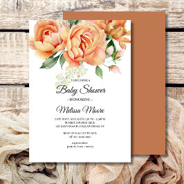 Rustikales Boho Coral Peach Blume Grüne Einladung