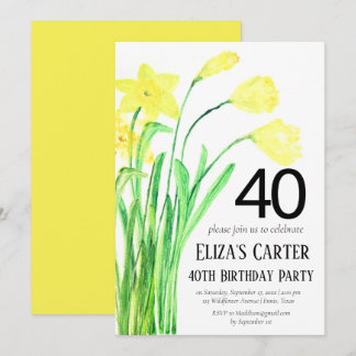 Rustikales Boho Daffodil 40. Floral Elegant Geburt Einladung