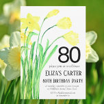Rustikales Boho Daffodil 80th Floral Elegant Gebur Einladung<br><div class="desc">Gelbe Daffodil,  boho,  rustikal,  elegant,  feminin,  Frühlingstöne Blume,  botanische Aquarell 80. Geburtstag Party,  neunzigste Einladungen. Handgemalte Aquarellfarben Narzissen von mir selbst. Personalisieren Sie es mit Ihren Daten.</div>