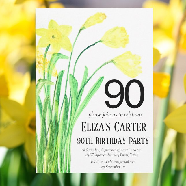Rustikales Boho Daffodil 90th Floral Elegant Gebur Einladung (Von Creator hochgeladen)