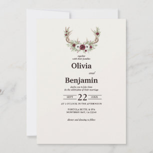Rustikales Boho Deer Antlers Hochzeit Einladung