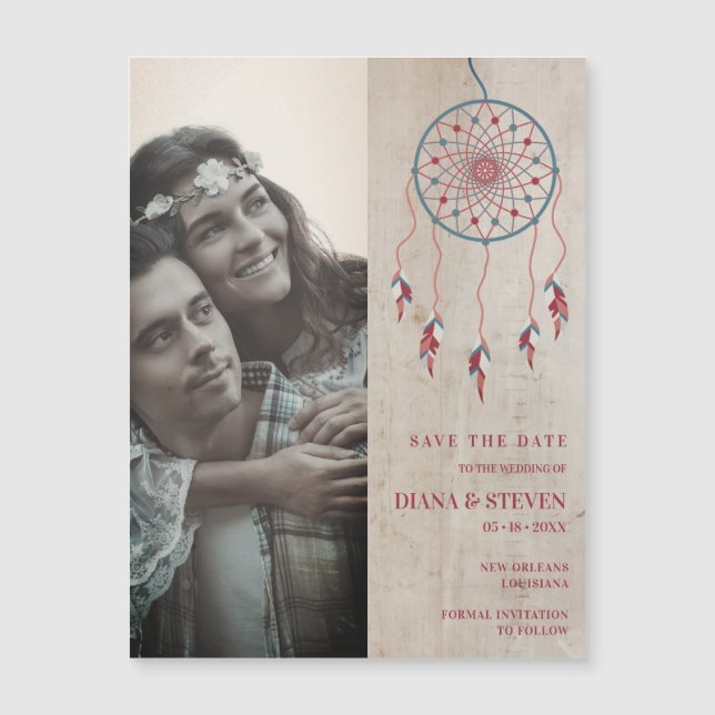 Rustikales Boho Dreamcatcher-Foto Save the Date Magnetkarte (Vorderseite)