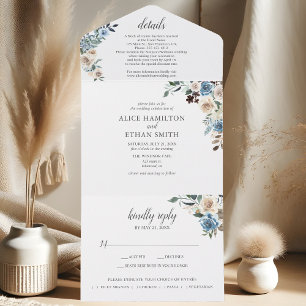Rustikales Boho Dusty Blue Flowers Skript Hochzeit All In One Einladung