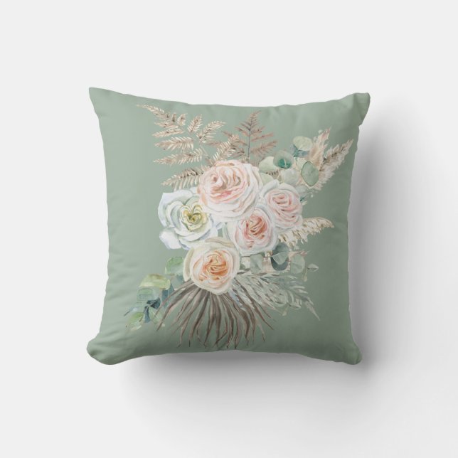Rustikales Boho Evergreen Pink Pampas Porch Kissen (Vorderseite)