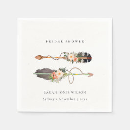 Rustikales Boho Feather Floral Arrow Brautparty Serviette