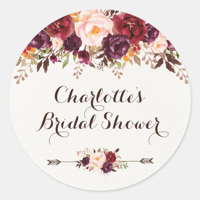 Rustikales Boho Floral Brautparty Gefälligkeitstic Runder Aufkleber (Vorderseite)