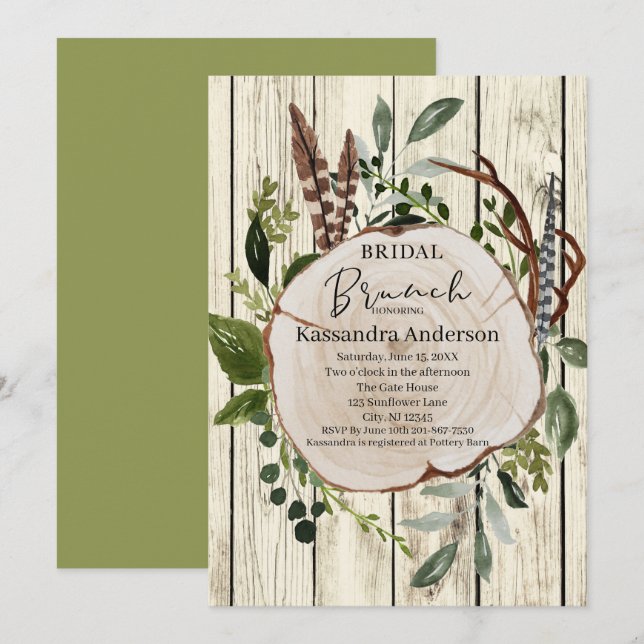 Rustikales Boho Floral Bridal Brunch Einladung (Vorne/Hinten)