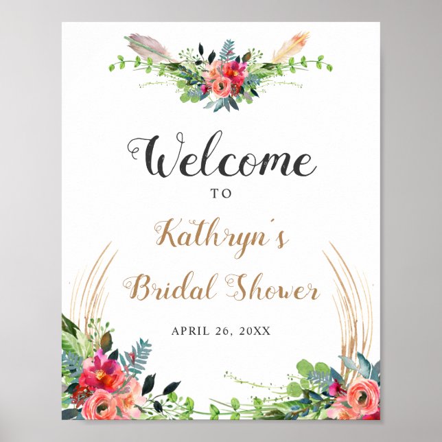 Rustikales Boho Floral Watercolor Brautparty Zeich Poster (Vorne)