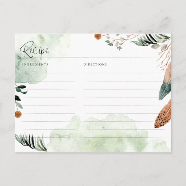 Rustikales Boho Greenery Brautparty Rezept Postkarte (Rückseite)