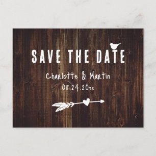 Rustikales Boho-Holzherz-Hochzeit rettet das Datum Postkarte
