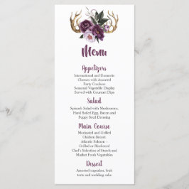 Rustikales Boho Lila Plum Peonies Antlers Wedding Menükarte