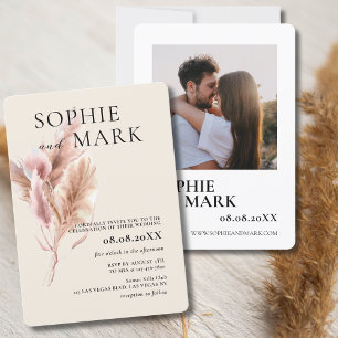 Rustikales Boho Pampas Gras Minimalistisch mit Fot Einladung