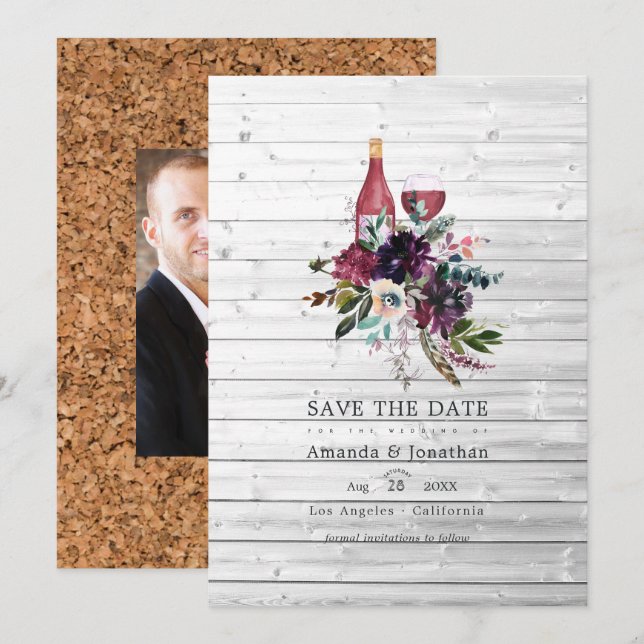 Rustikales Boho Pflaume Roter Wein Verkostung Hoch Save The Date (Vorne/Hinten)