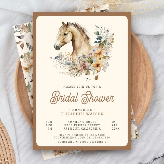 Rustikales Boho Tan Floral Horse Brautparty Einladung (Von Creator hochgeladen)