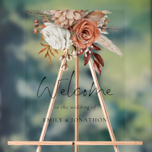 Rustikales Boho Terracotta Florals Willkommen bei Acrylschild