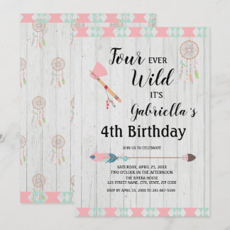 Rustikales Boho Tribal Vier Ever Wild 4. Geburtsta Einladung