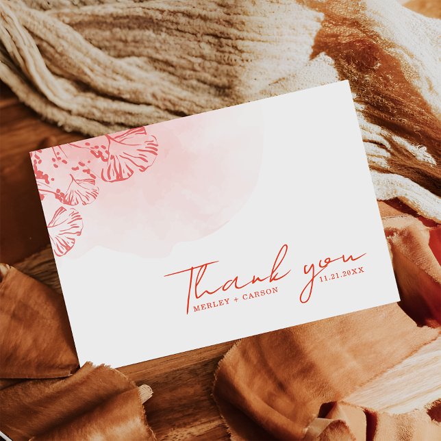 Rustikales Boho Wassercolor Foliage Terracotta Wed Dankeskarte (Von Creator hochgeladen)