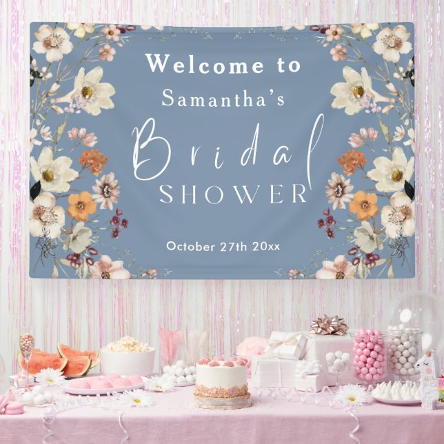Rustikales Boho Wildblume Periwinkle Brautparty Banner (Party)