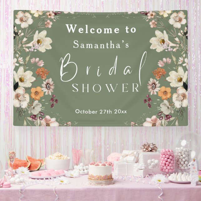 Rustikales Boho Wildblume Sage Green Brautparty Banner (Party)