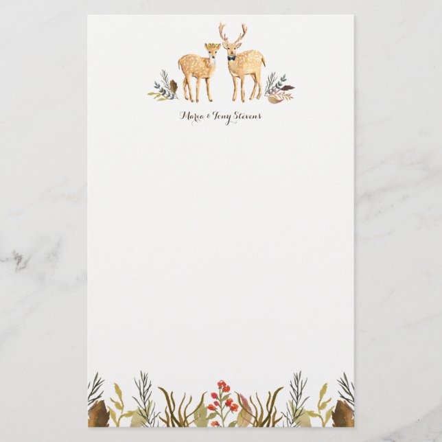 Rustikales Boho Woodland Deh Couple Watercolor Briefpapier (Vorderseite)