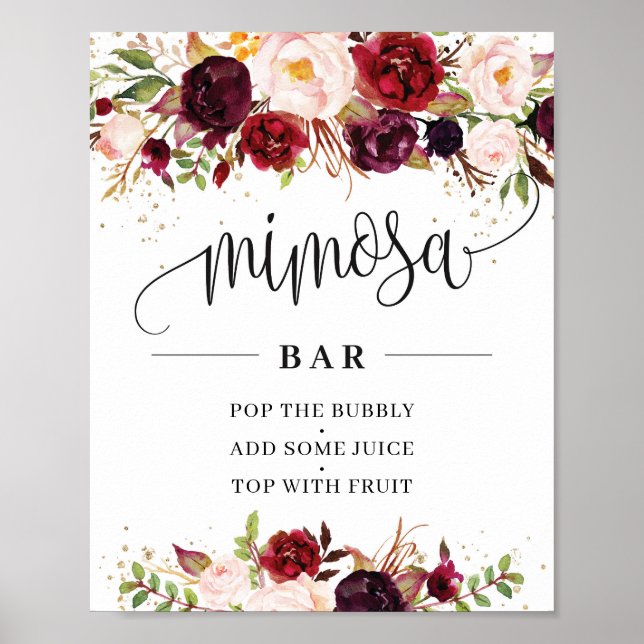 Rustikales Bordeaux-Marsala-Mimosa-Bar Poster (Vorne)