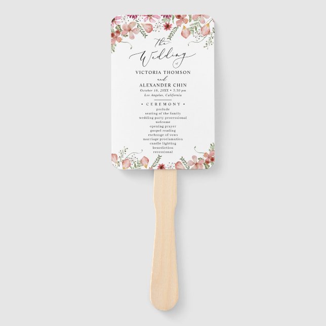 Rustikales Botanisches Hochzeitsprogramm Handfan Fächer (Vorderseite)