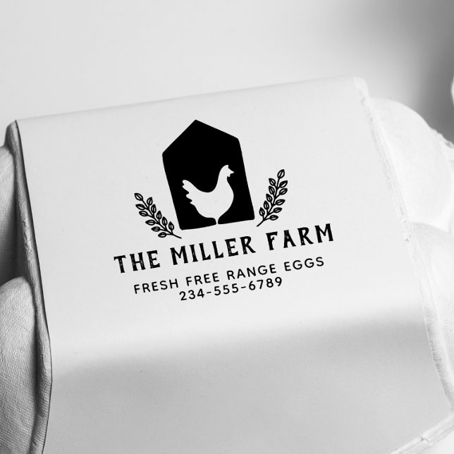 Rustikales botanisches Hühnerlogo Familieneier Permastempel (Rubber Stamp Mock-up)