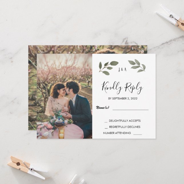 Rustikales botanisches mit Monogramm Foto Hochzeit Einladung (Vorderseite/Rückseite Beispiel)