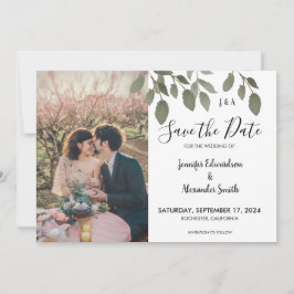 Rustikales botanisches Monogramm-Foto Save the Dat Einladung