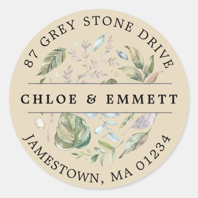 Rustikales botanisches Rücksendesiegel Runder Aufkleber (Vorderseite)