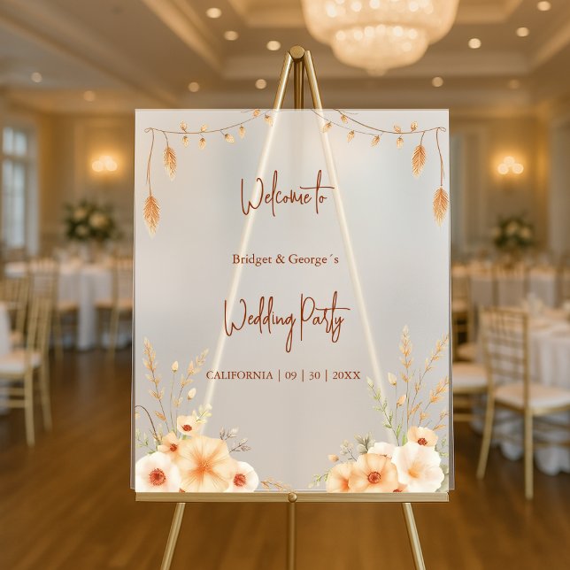 Rustikales Botanisches Terrakotta Hochzeitskranz Acrylschild (Von Creator hochgeladen)