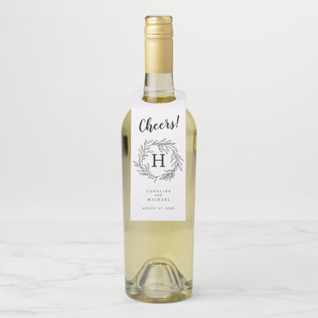 Rustikales Botanisches Wreath-Elegant-Hochzeitssze Flaschenanhänger (Auf Flasche)