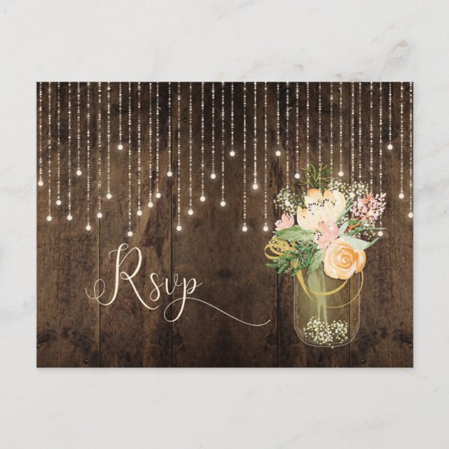 Rustikales Bouquet Mason Jar Lights UAWG | Einladungspostkarte (Vorderseite)