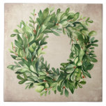 Rustikales Boxwood Wreath Berries Aquarellhaus Fliese<br><div class="desc">Eine perfekte Keramik für Ihre Dekoration. Boxholzkranz mit getrockneten Beeren auf einem rustikalen Imitat strukturiert Hintergrund. Die Keramik wurde mit einer einfachen Aquarellgrafik aus diesem Bauernhof hergestellt.</div>