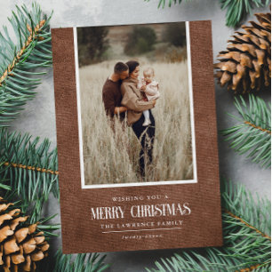 Rustikales Braun Winter Weihnachtsfest Single Foto Feiertagskarte