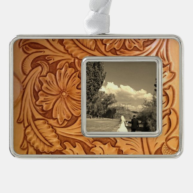 Rustikales braunes bearbeitetes Leder des Westerns Rahmen-Ornament Silber (Vorderseite)