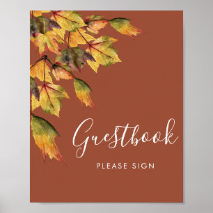 Rustikales Braunes Herbstlaub Hochzeitsgästebuch Poster