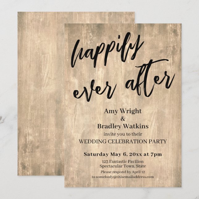 Rustikales braunes Holz nur verheiratet Hochzeitse Einladung (Vorne/Hinten)