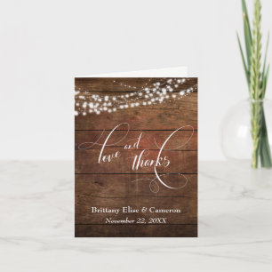 Rüstikales braunes Holz, Weiße helle Schnüre Elega Dankeskarte