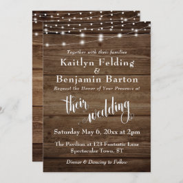 Rustikales Braunes Holz Weiße Leuchten & Skript, H Einladung