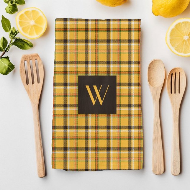 Rustikales braunes Karomuster-Monogramm Geschirrtuch (Rustic Brown Plaid Pattern Monogram Kitchen Towel)