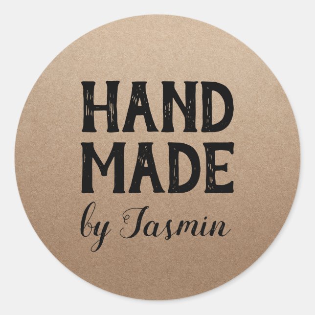 Rustikales braunes Kraftwerk Vintag handgemachte s Runder Aufkleber (Vorderseite)