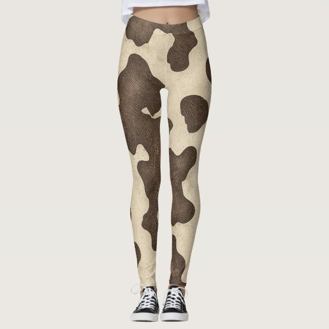 Rustikales Braunes Kuh Print Country Western Rodeo Leggings (Vorderseite)