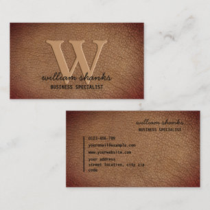 Rustikales braunes Leder goldenes Monogramm Schrif Visitenkarte