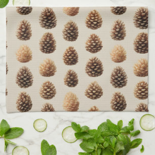 Rustikales braunes Pine Cone Wintermuster Geschirrtuch