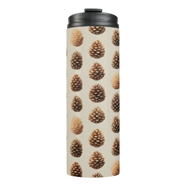 Rustikales braunes Pine Cone Wintermuster Thermosbecher (Vorderseite)