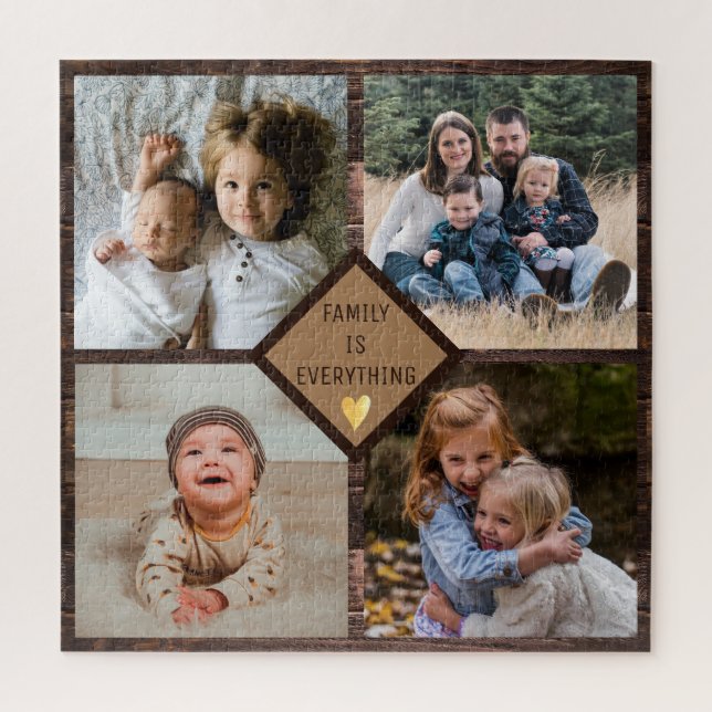 Rustikales Braunholz 4 Familienfoto Collage (Vertikal)