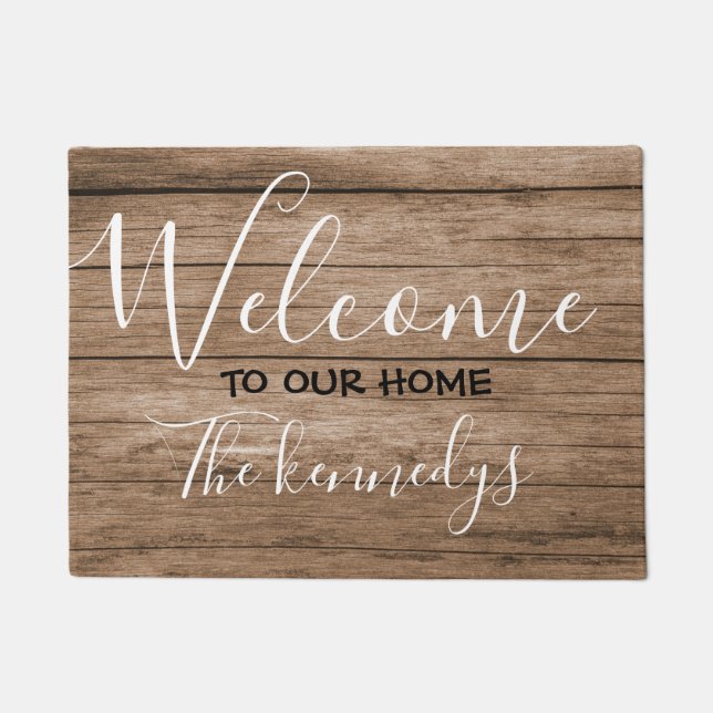 Rustikales Braunholz Bauernhaus Willkommen Fußmatte (Vorderseite)