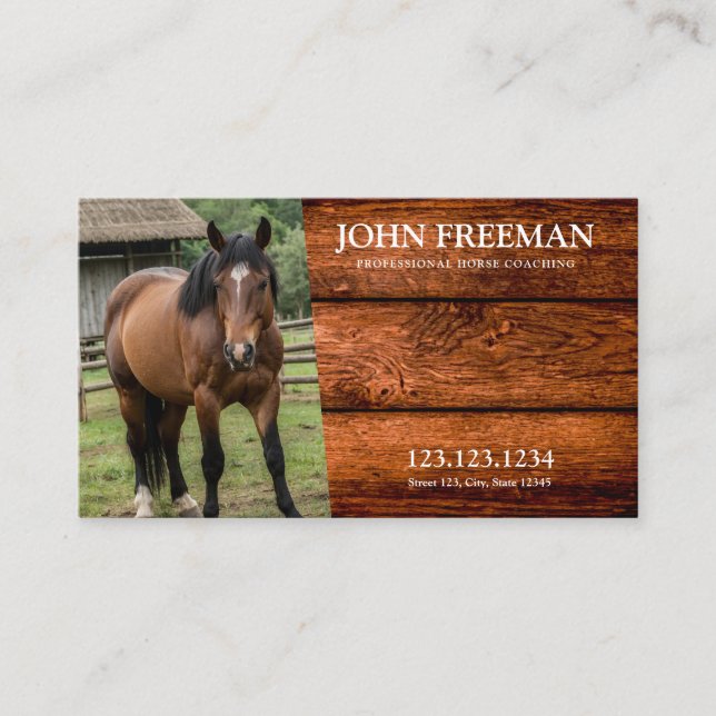 Rustikales Braunholz Textur Pferd Foto Equine Visitenkarte (Vorderseite)